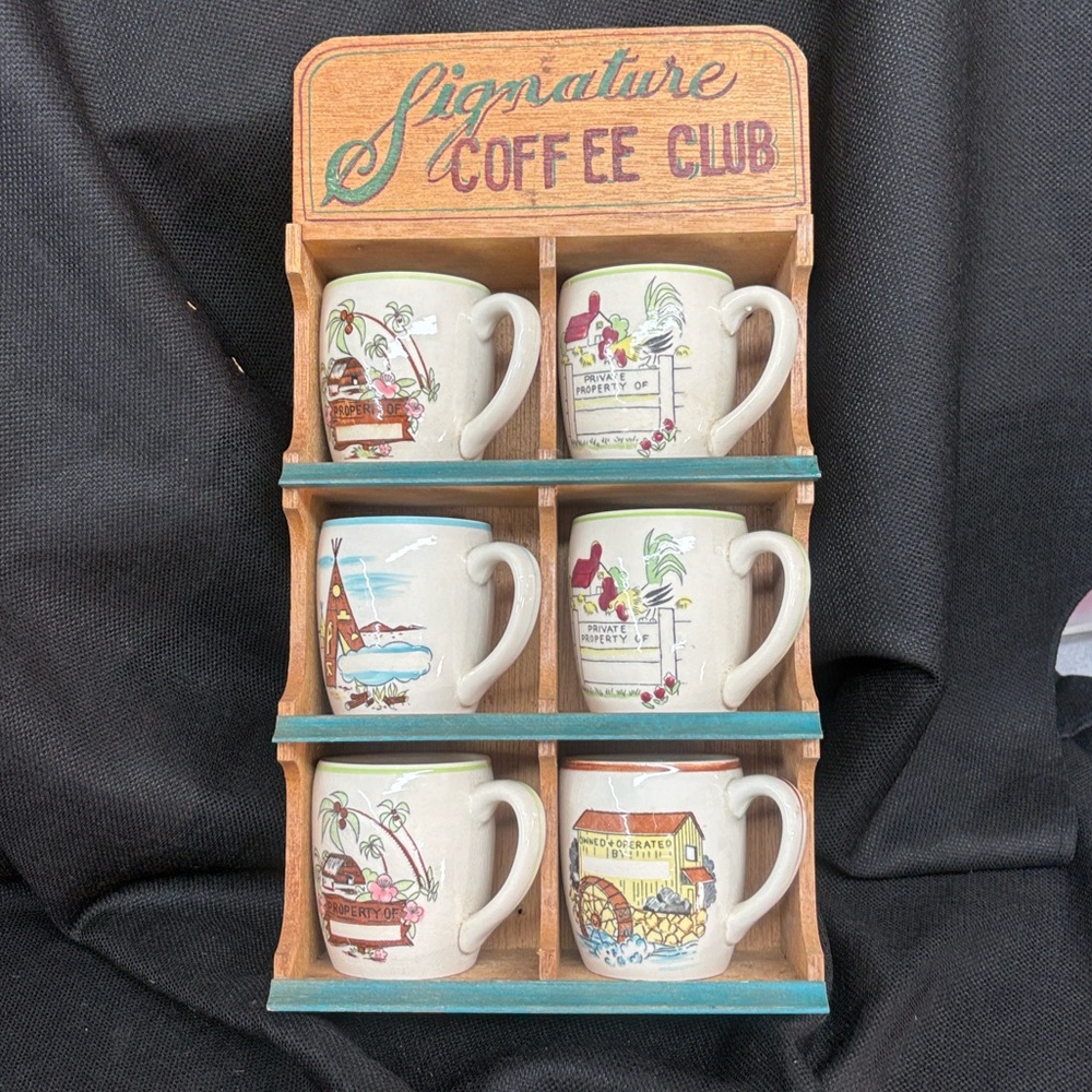 1950’s Ceramic Mug collection with wall mount box